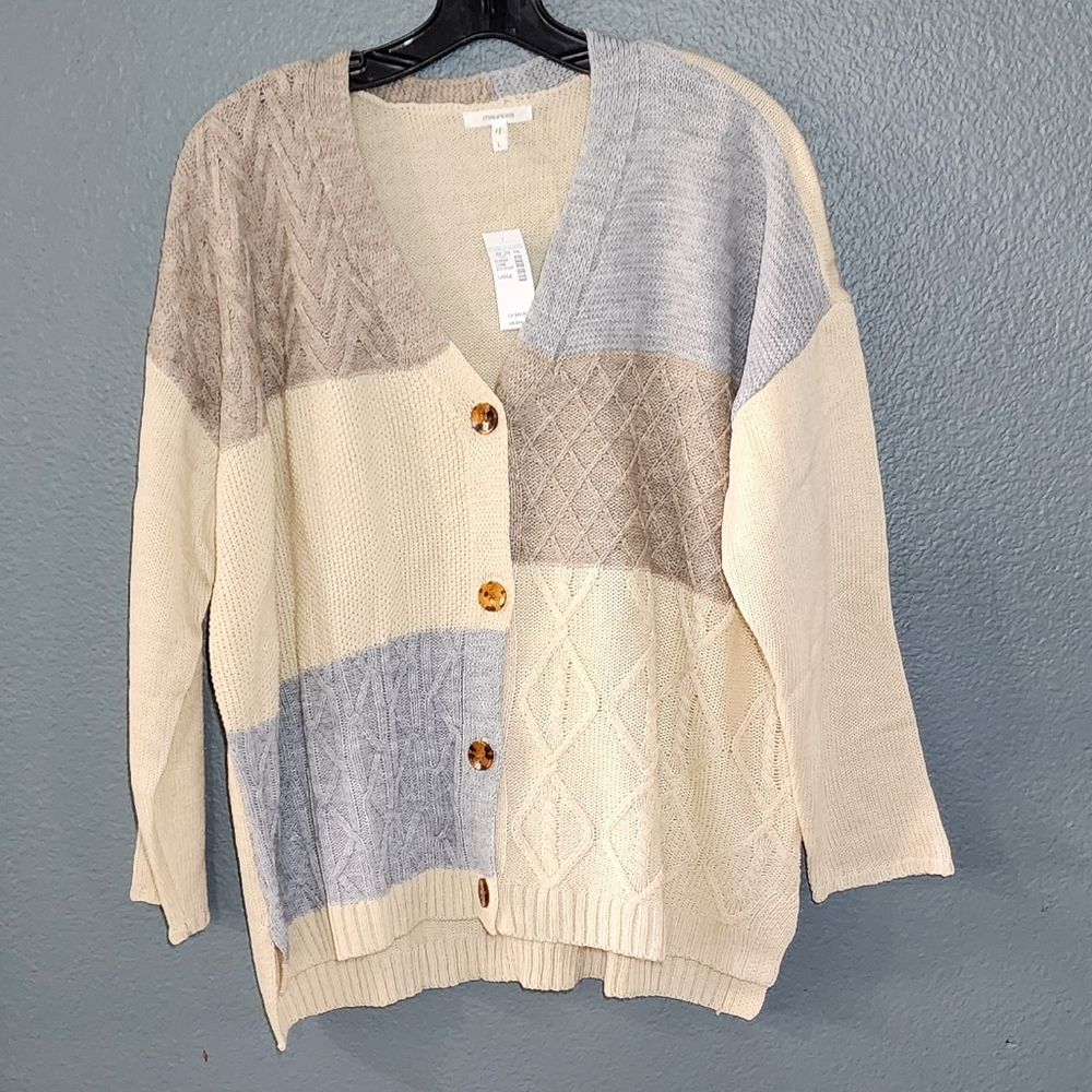 Maurices   Patchwork Cable Knit Cardigan/Size L